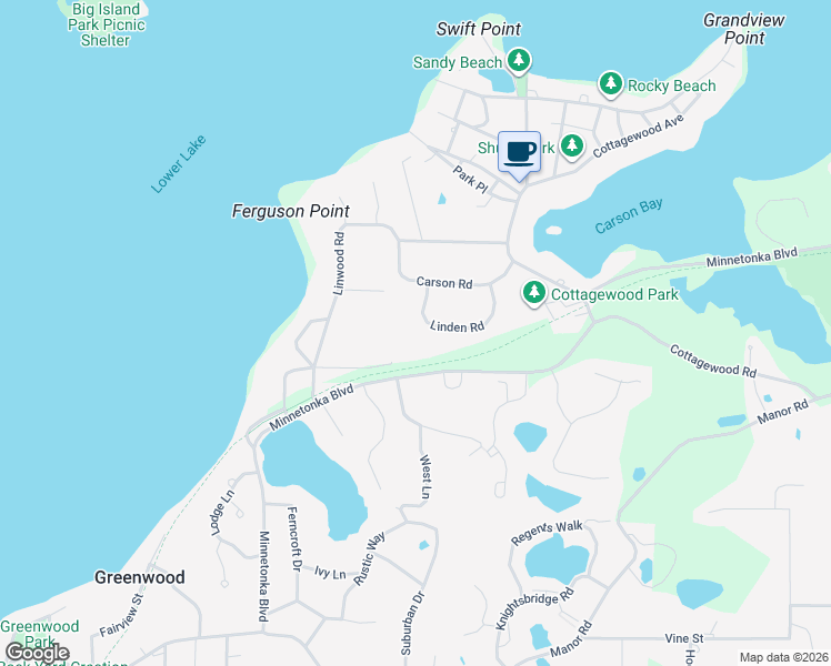 map of restaurants, bars, coffee shops, grocery stores, and more near 20565 Linden Road in Excelsior