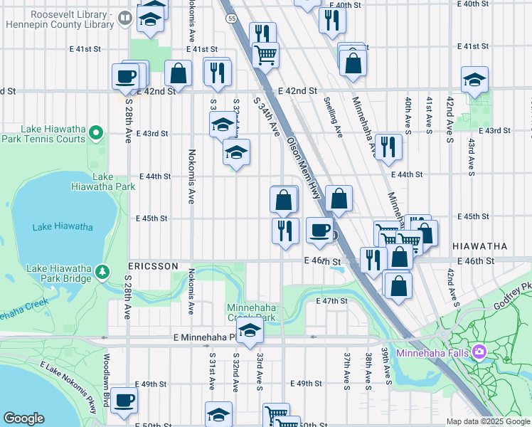 map of restaurants, bars, coffee shops, grocery stores, and more near in Minneapolis