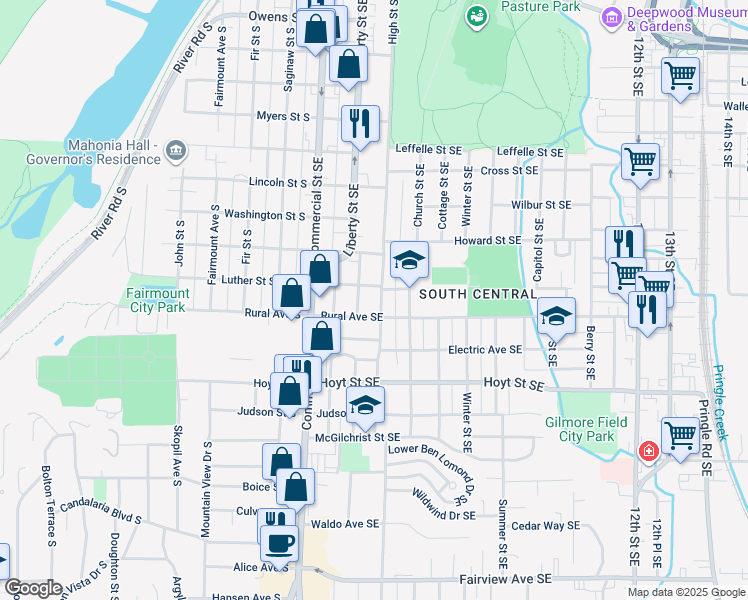 map of restaurants, bars, coffee shops, grocery stores, and more near 1909 High Street Southeast in Salem