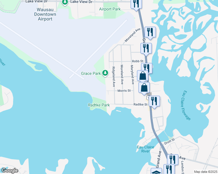 map of restaurants, bars, coffee shops, grocery stores, and more near 421 Grace Street in Schofield