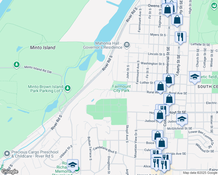 map of restaurants, bars, coffee shops, grocery stores, and more near 651 Rural Avenue South in Salem