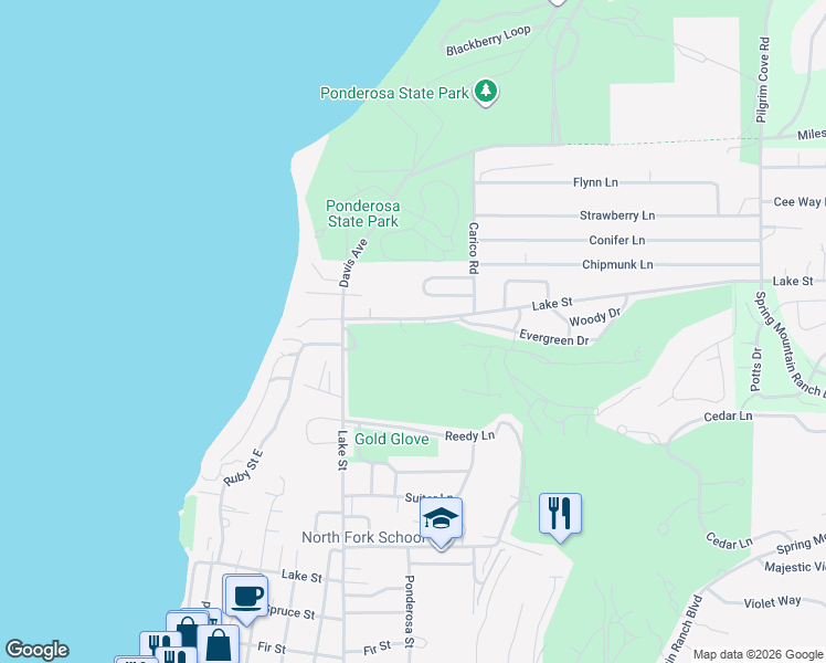 map of restaurants, bars, coffee shops, grocery stores, and more near 740 Lick Creek Road in McCall