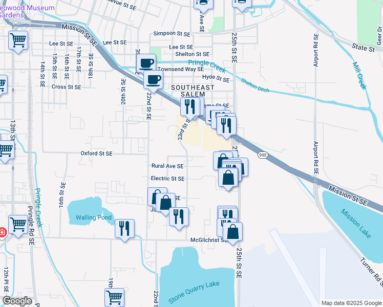 map of restaurants, bars, coffee shops, grocery stores, and more near 1510 23rd Street Southeast in Salem