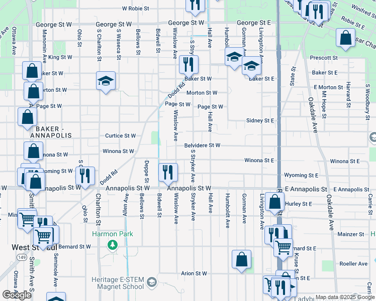 map of restaurants, bars, coffee shops, grocery stores, and more near 799 Stryker Avenue in Saint Paul