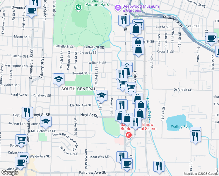 map of restaurants, bars, coffee shops, grocery stores, and more near 1915 Berry Street Southeast in Salem