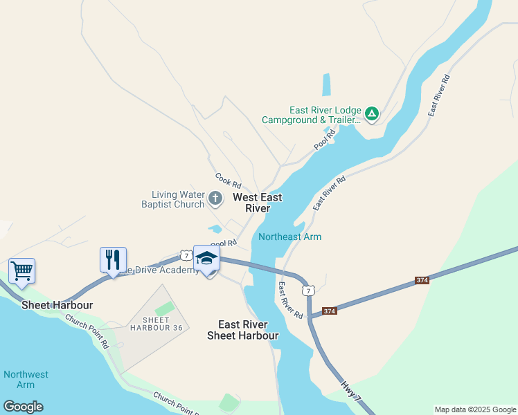 map of restaurants, bars, coffee shops, grocery stores, and more near 40 Pool Road in Mooseland