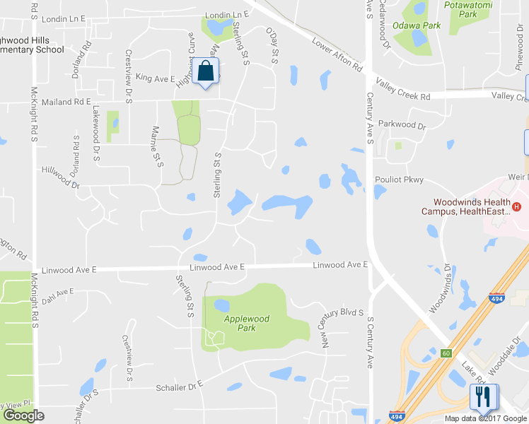 map of restaurants, bars, coffee shops, grocery stores, and more near 2555 Oakridge Court in Saint Paul