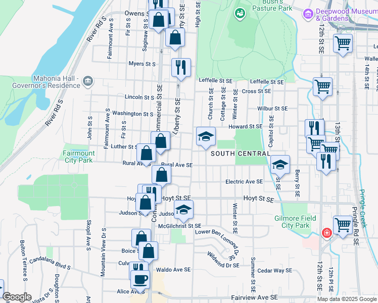 map of restaurants, bars, coffee shops, grocery stores, and more near 1909 High Street Southeast in Salem