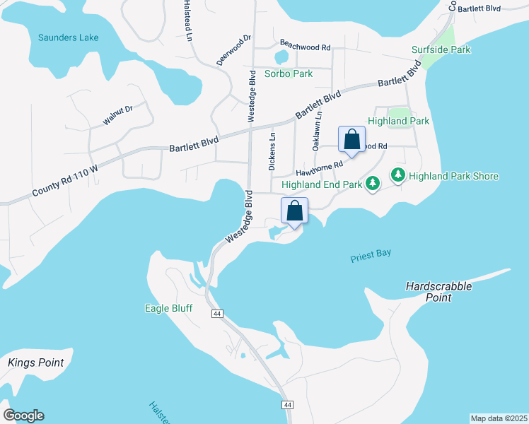 map of restaurants, bars, coffee shops, grocery stores, and more near 6168 Sinclair Court in Mound