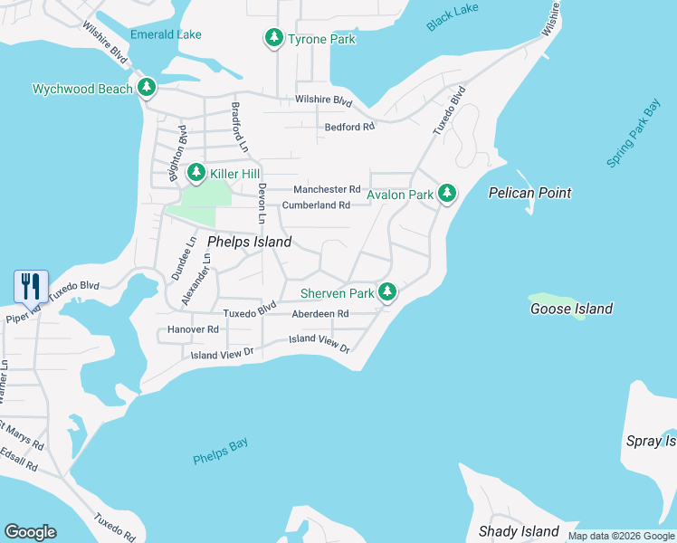 map of restaurants, bars, coffee shops, grocery stores, and more near 3155 Inverness Lane in Mound