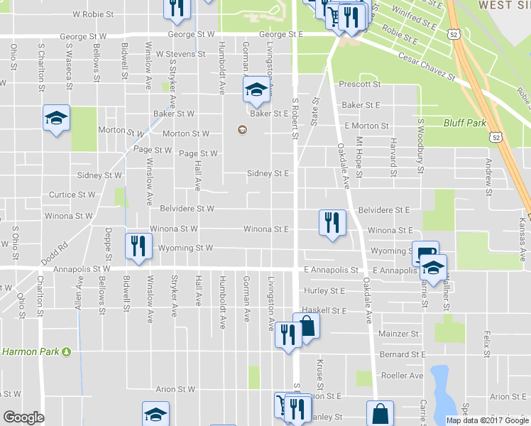 map of restaurants, bars, coffee shops, grocery stores, and more near 801 Livingston Avenue in Saint Paul