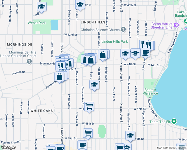 map of restaurants, bars, coffee shops, grocery stores, and more near 4441 Beard Avenue South in Minneapolis