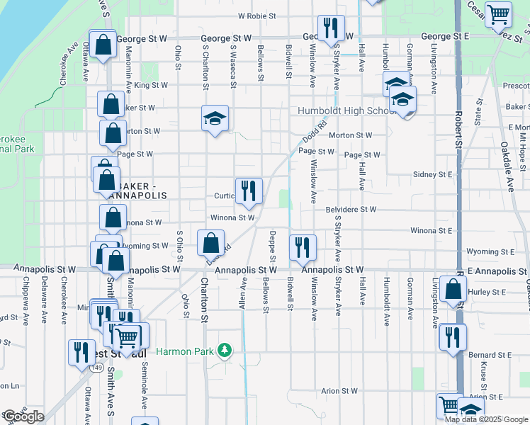 map of restaurants, bars, coffee shops, grocery stores, and more near 800 Dodd Road in West Saint Paul