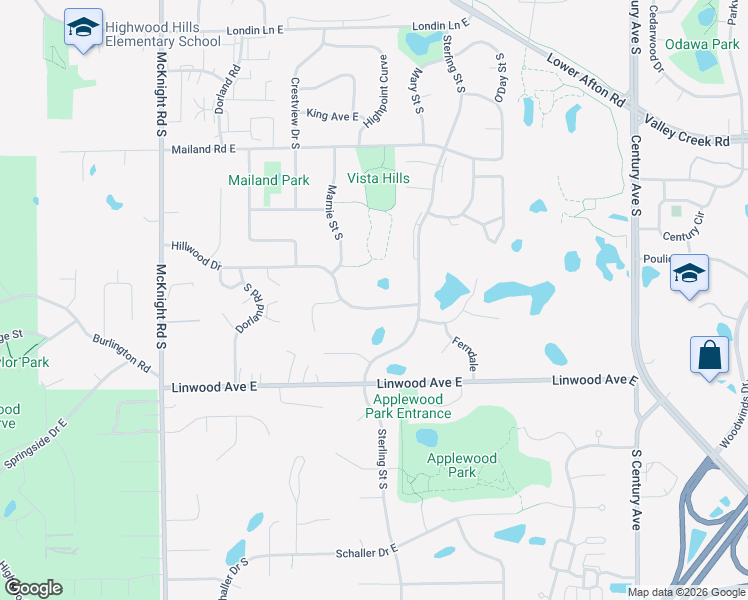 map of restaurants, bars, coffee shops, grocery stores, and more near 2479 Hillwood Drive in Maplewood