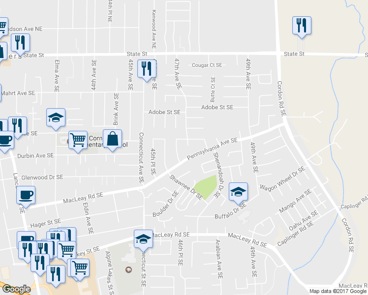 map of restaurants, bars, coffee shops, grocery stores, and more near 571 47th Court Southeast in Salem