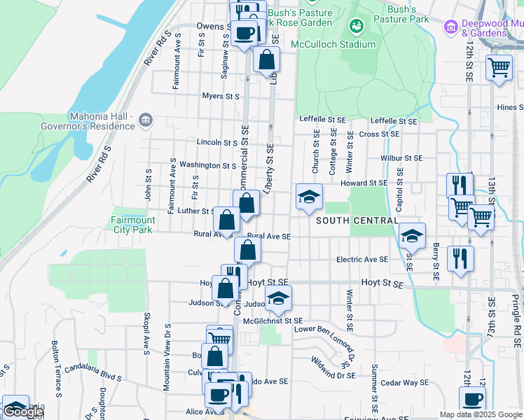 map of restaurants, bars, coffee shops, grocery stores, and more near 365 Oxford Street Southeast in Salem