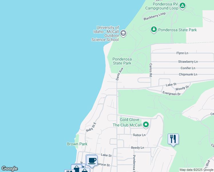 map of restaurants, bars, coffee shops, grocery stores, and more near 601 Lick Creek Road in McCall
