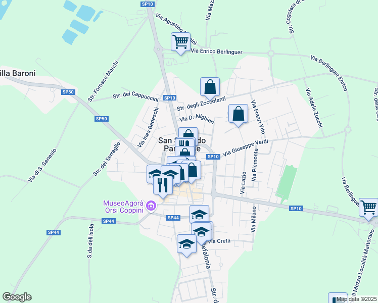 map of restaurants, bars, coffee shops, grocery stores, and more near 24 Piazza Martiri della Libertà in San Secondo Parmense