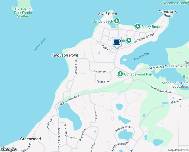 map of restaurants, bars, coffee shops, grocery stores, and more near 20565 Linden Road in Excelsior