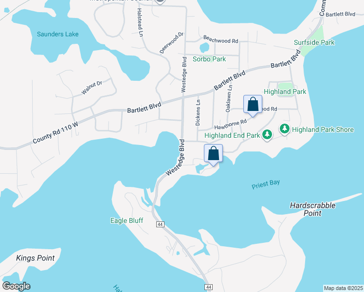 map of restaurants, bars, coffee shops, grocery stores, and more near 3108 Westedge Boulevard in Mound