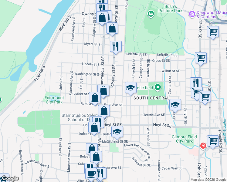 map of restaurants, bars, coffee shops, grocery stores, and more near 360 Oxford Street Southeast in Salem