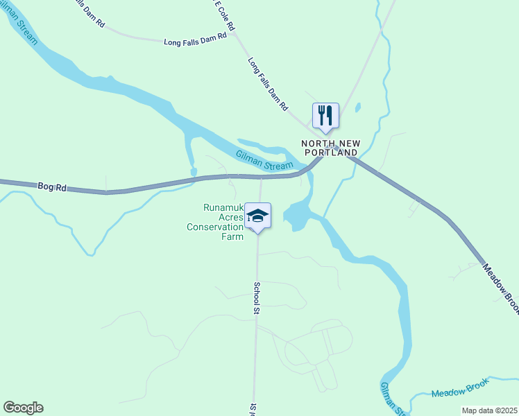 map of restaurants, bars, coffee shops, grocery stores, and more near 344 School Street in New Portland