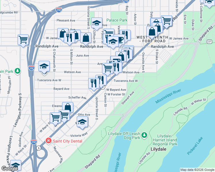 map of restaurants, bars, coffee shops, grocery stores, and more near 794 Bayard Avenue in Saint Paul