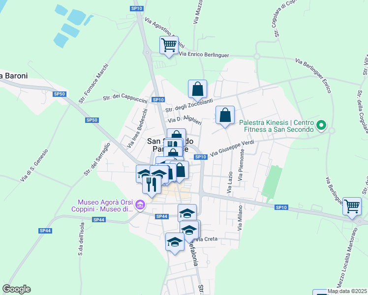 map of restaurants, bars, coffee shops, grocery stores, and more near 14 Strada Provinciale 10 in San Secondo Parmense