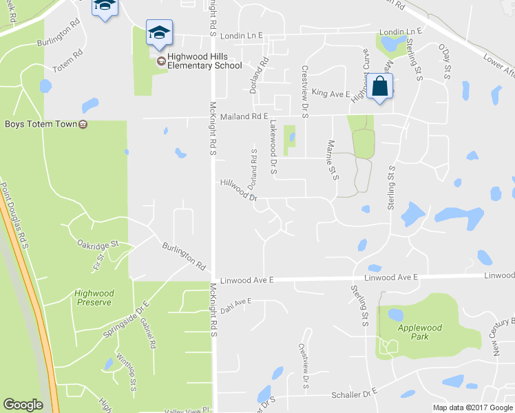 map of restaurants, bars, coffee shops, grocery stores, and more near 2334 Hillwood Drive in Maplewood