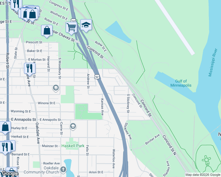 map of restaurants, bars, coffee shops, grocery stores, and more near 462 Sidney Street East in Saint Paul