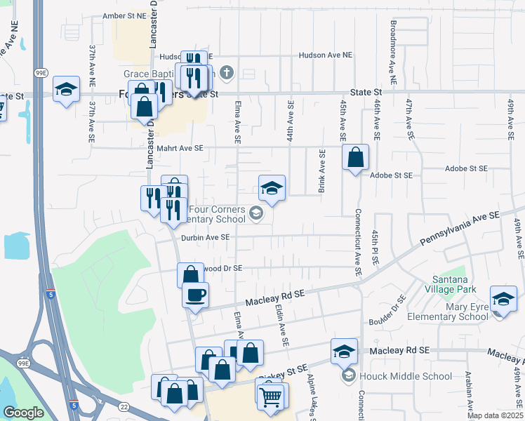 map of restaurants, bars, coffee shops, grocery stores, and more near 4288 Causey Lane Southeast in Salem