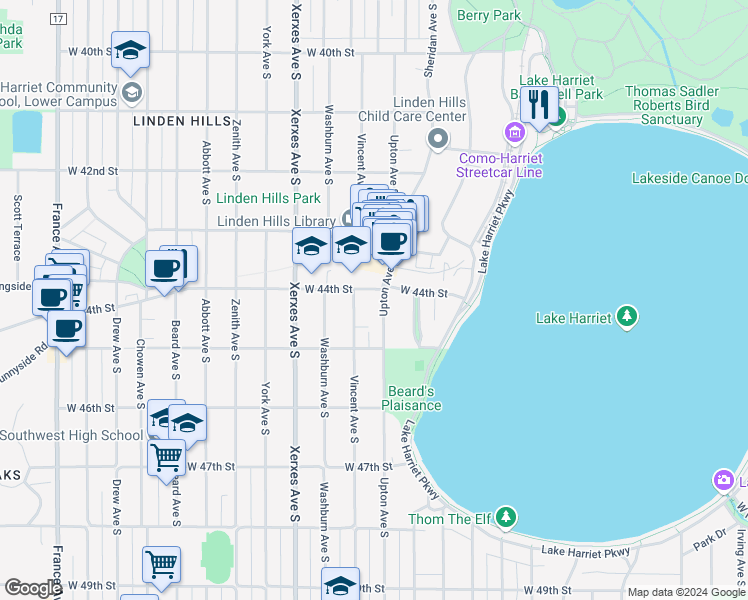 map of restaurants, bars, coffee shops, grocery stores, and more near in Minneapolis