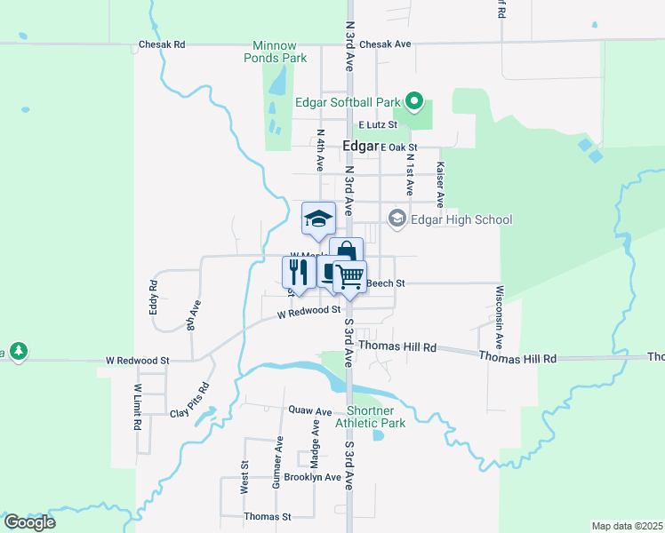map of restaurants, bars, coffee shops, grocery stores, and more near 104 South 4th Avenue in Edgar