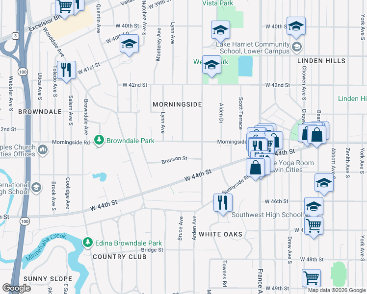 map of restaurants, bars, coffee shops, grocery stores, and more near 4248 Crocker Avenue in Minneapolis