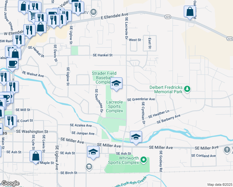 map of restaurants, bars, coffee shops, grocery stores, and more near 701 Southeast Lacreole Drive in Dallas