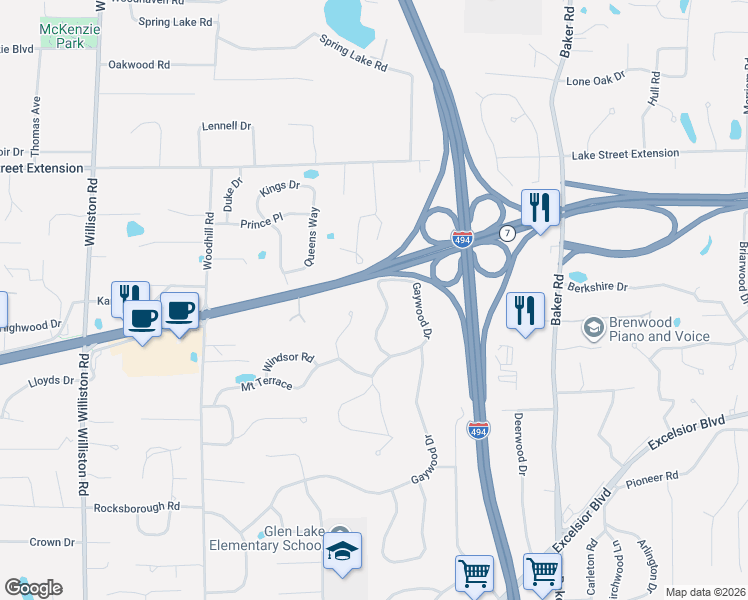 map of restaurants, bars, coffee shops, grocery stores, and more near 4418 Ellerdale Road in Minnetonka