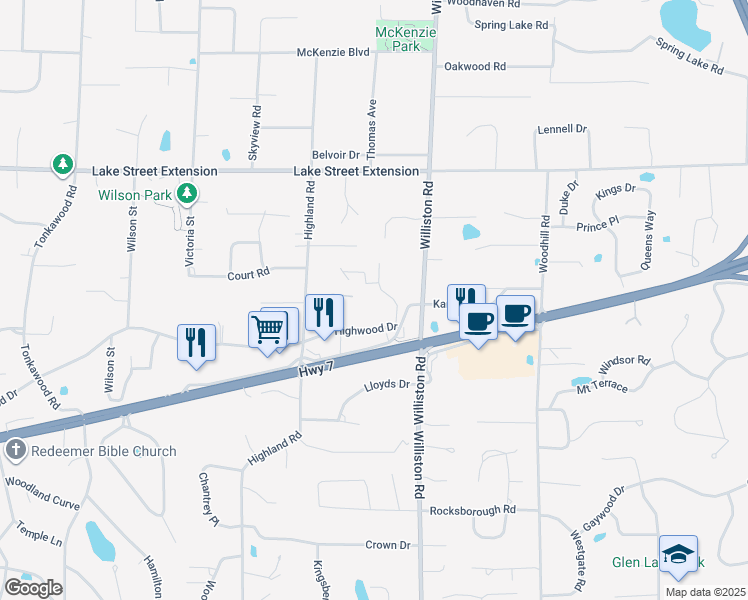 map of restaurants, bars, coffee shops, grocery stores, and more near 4396 Woods Way in Minnetonka