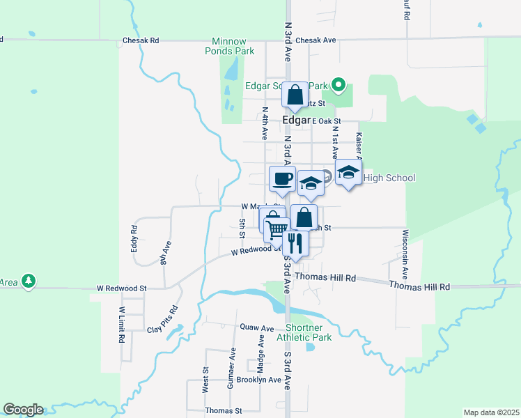map of restaurants, bars, coffee shops, grocery stores, and more near 104 South 4th Avenue in Edgar