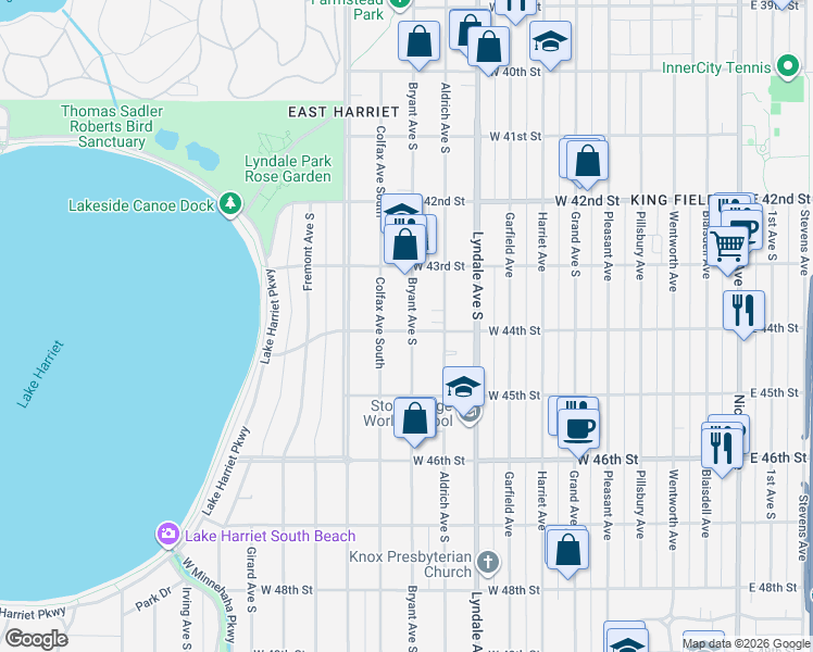 map of restaurants, bars, coffee shops, grocery stores, and more near 4344 Bryant Avenue South in Minneapolis