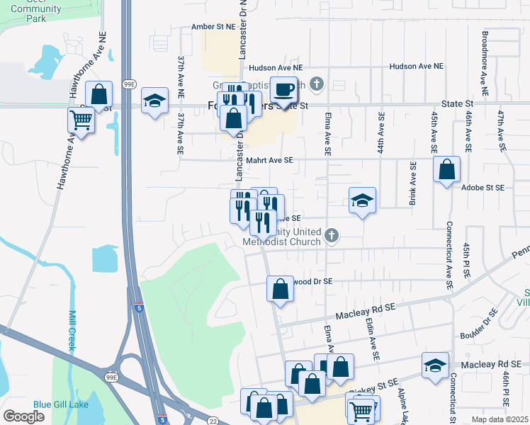 map of restaurants, bars, coffee shops, grocery stores, and more near 4015 Beck Avenue Southeast in Salem