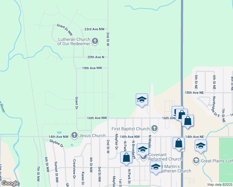 map of restaurants, bars, coffee shops, grocery stores, and more near 1722 2nd Street West in Watertown