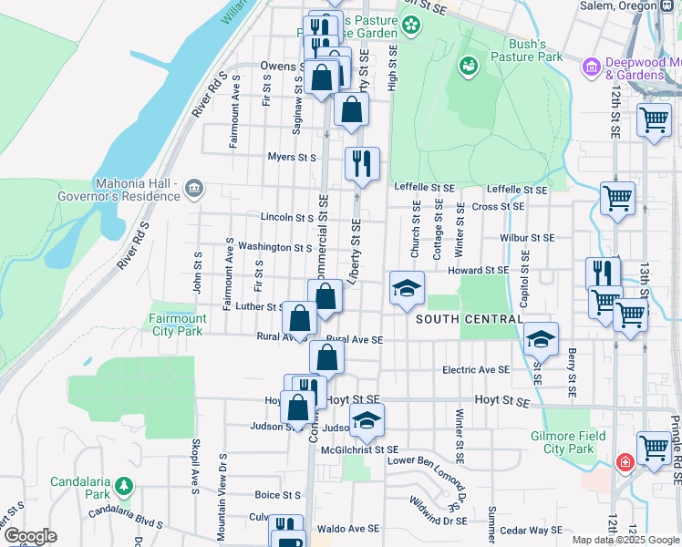 map of restaurants, bars, coffee shops, grocery stores, and more near 1781 Liberty Street Southeast in Salem