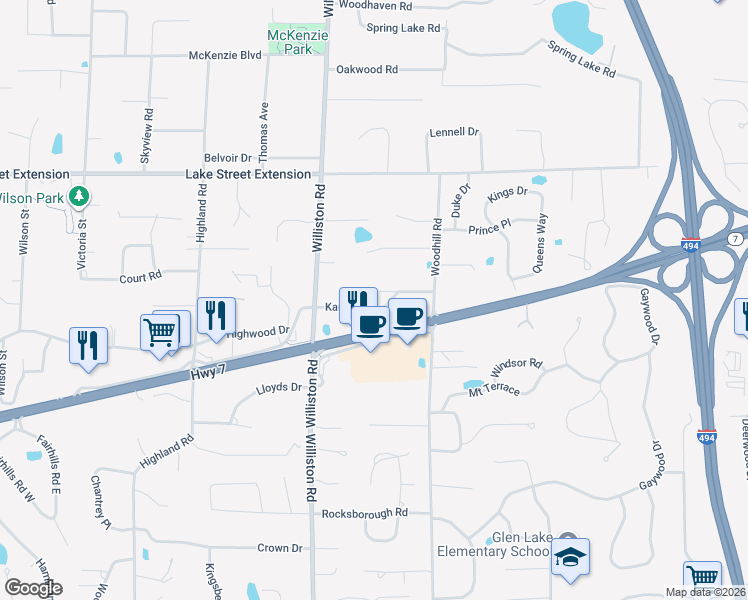map of restaurants, bars, coffee shops, grocery stores, and more near 14518 Karyl Drive in Minnetonka