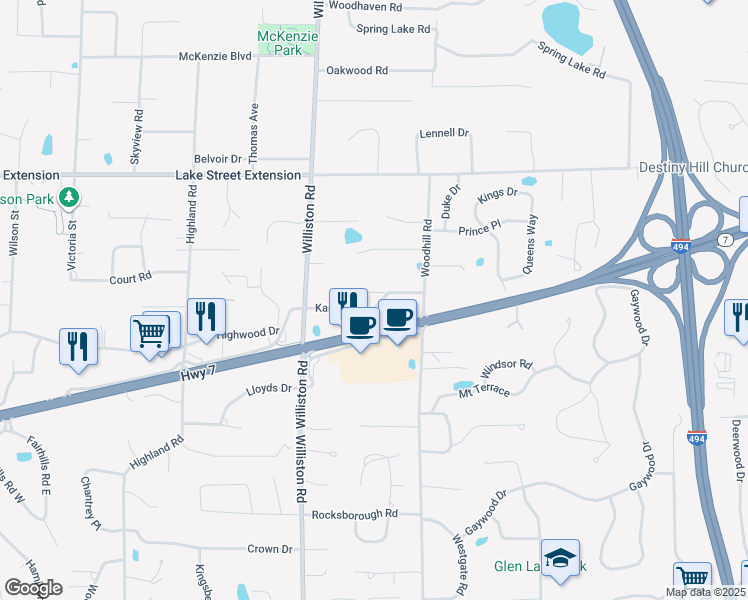 map of restaurants, bars, coffee shops, grocery stores, and more near 14518 Karyl Drive in Minnetonka