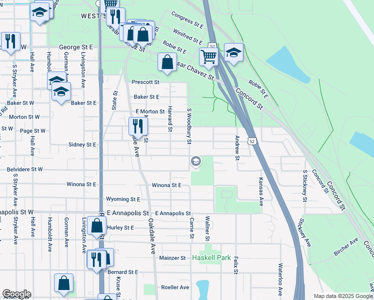 map of restaurants, bars, coffee shops, grocery stores, and more near 751 South Woodbury Street in Saint Paul