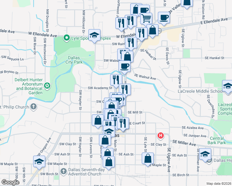 map of restaurants, bars, coffee shops, grocery stores, and more near 636 Main St in Dallas