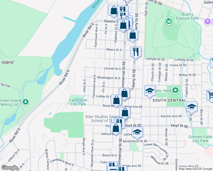 map of restaurants, bars, coffee shops, grocery stores, and more near 275 Superior Street South in Salem