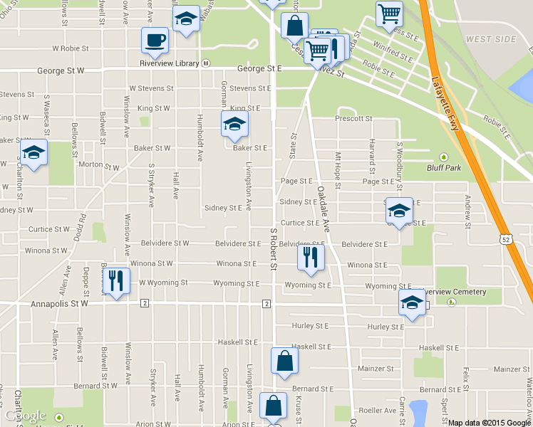 map of restaurants, bars, coffee shops, grocery stores, and more near 745 South Robert Street in Saint Paul