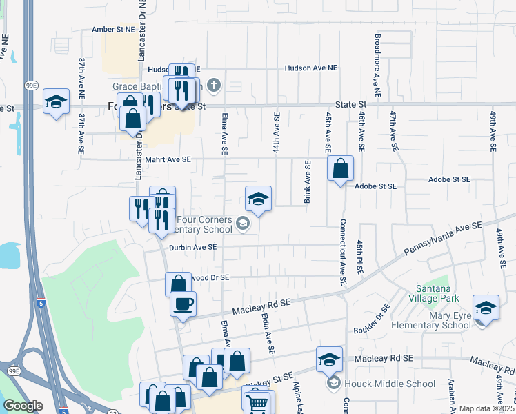 map of restaurants, bars, coffee shops, grocery stores, and more near 4288 Causey Lane Southeast in Salem