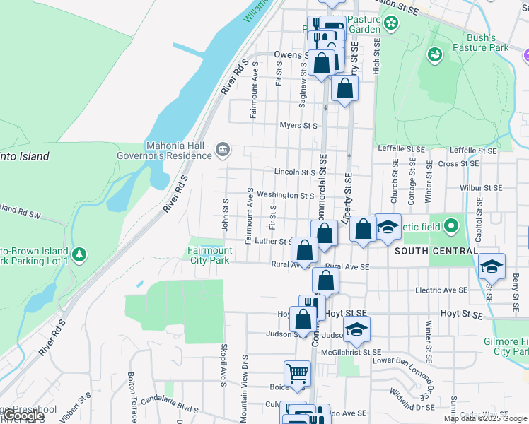map of restaurants, bars, coffee shops, grocery stores, and more near 345 Superior Street South in Salem